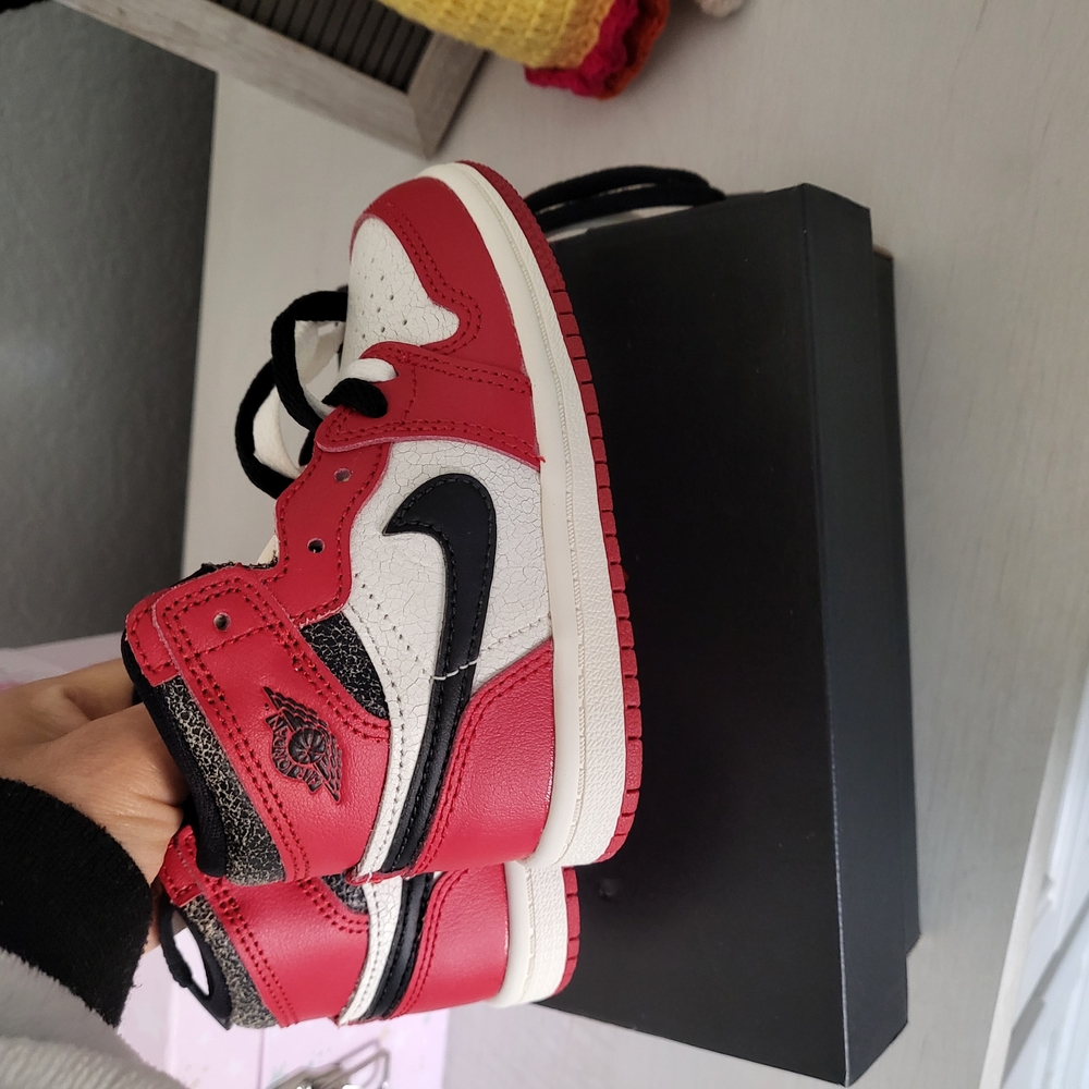 Kids Air Jordan Red and White Sneakers 7c